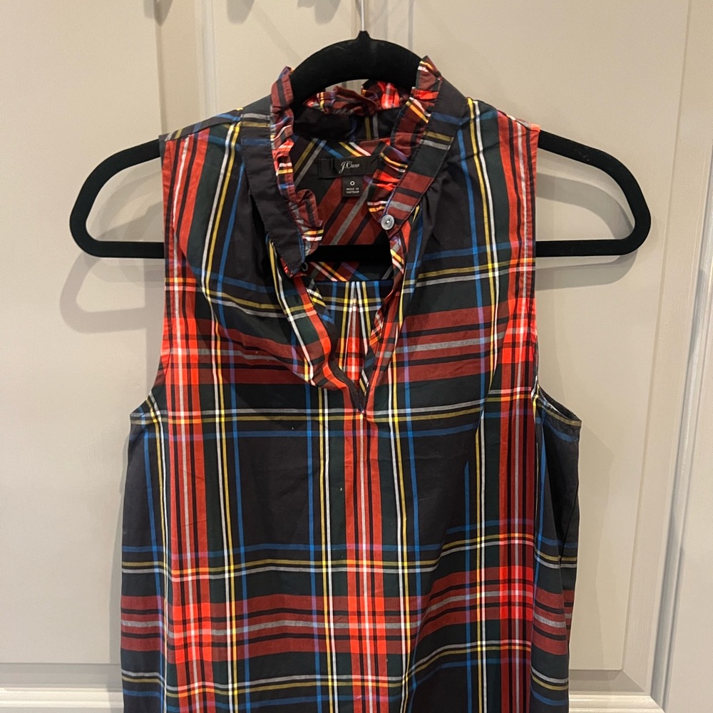 J Crew sleeveless tartan plaid silk shirt